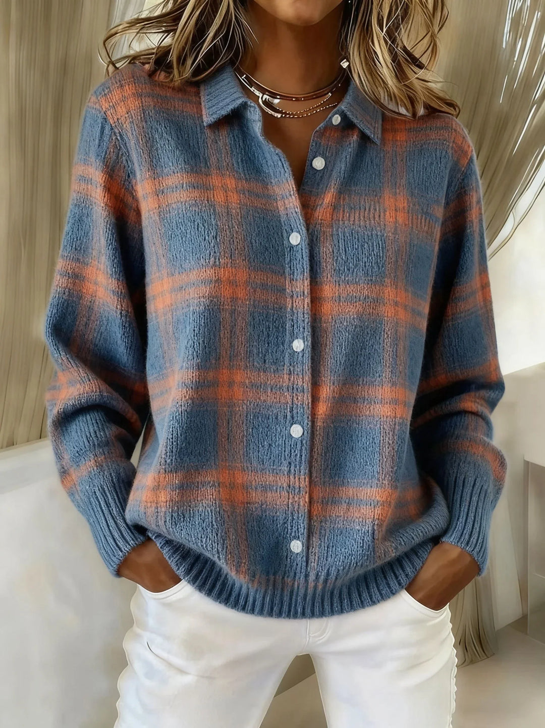 Hannah Casual Contrast Retro Plaid Sweater