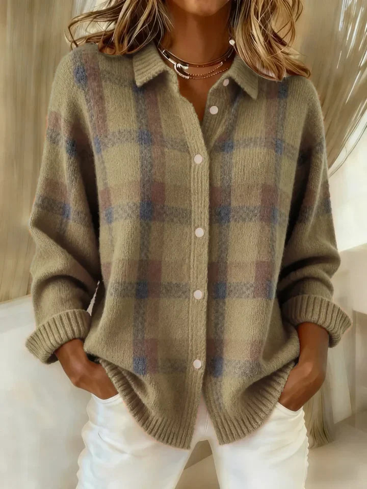 Hannah Casual Contrast Retro Plaid Sweater