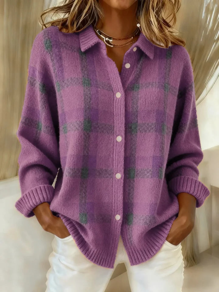 Hailey | Autumn Warm Check Wool-Blend Blouse