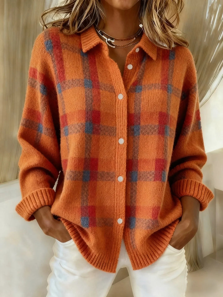 Hannah Casual Contrast Retro Plaid Sweater