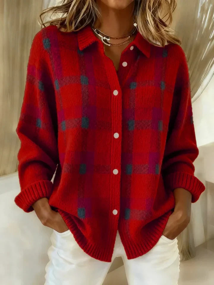 Hailey | Autumn Warm Check Wool-Blend Blouse